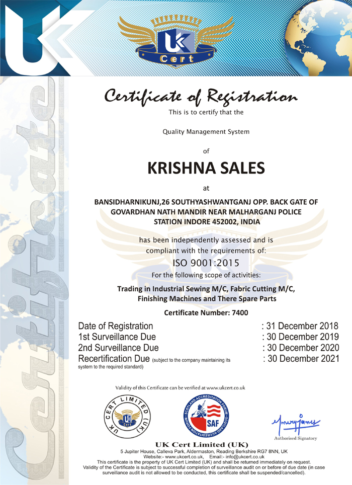 krishnasalesindore iso certified