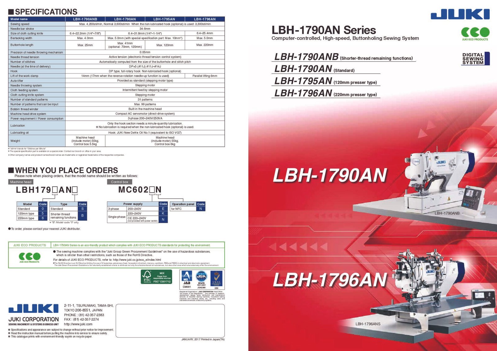 JUKI LBH-1790AN · Computer-Controlled Buttonholing catalogue cover