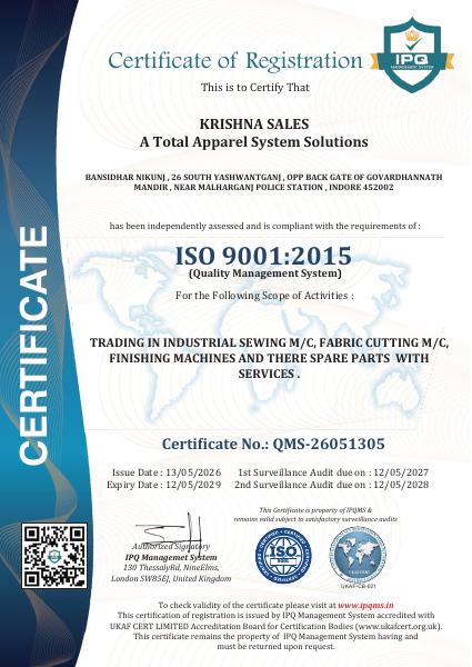 Krishna Sales ISO 9001:2015 Certificate catalogue cover